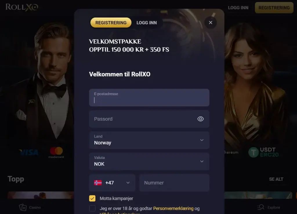 Registreringsside for nye brukere
